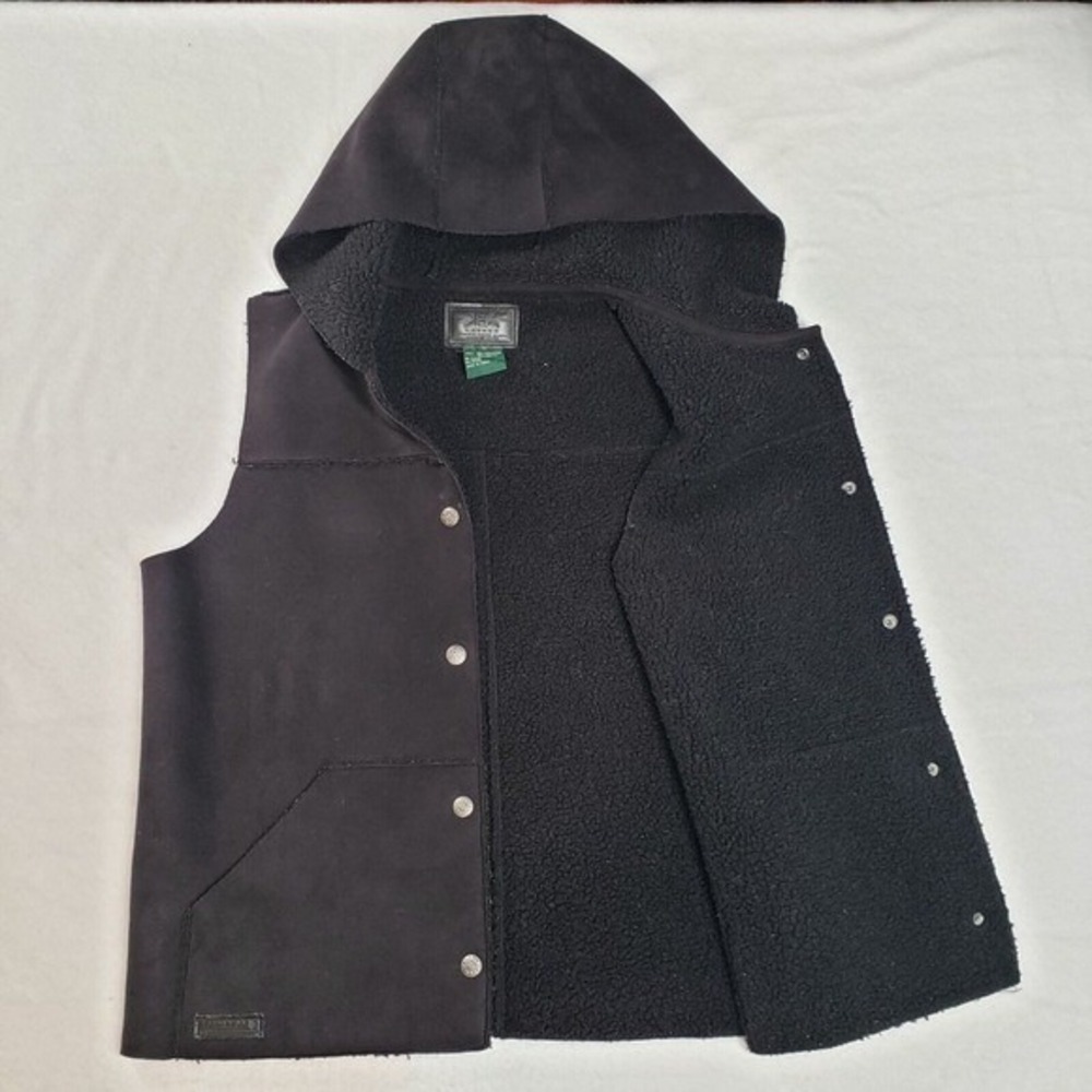 Vintage Lauren Ralph Lauren Vest Womens Small Black Faux Suede Hooded Western
